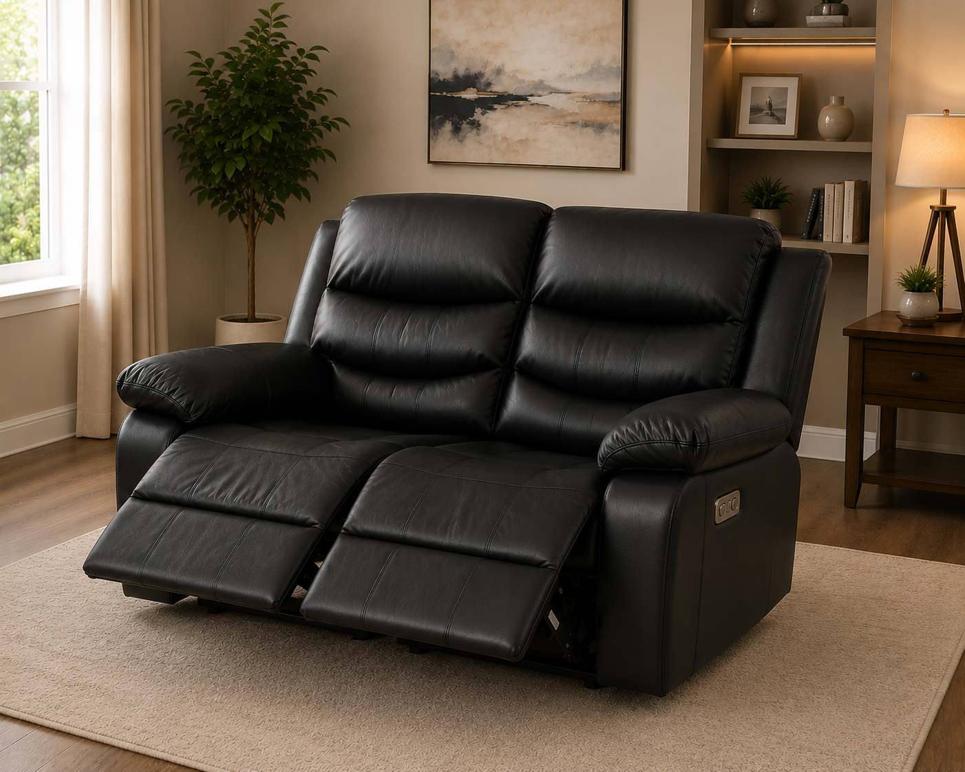 Elegance Soft Furnishings Black Leather Aire 2C2 Recliner Corner Sofa Suite