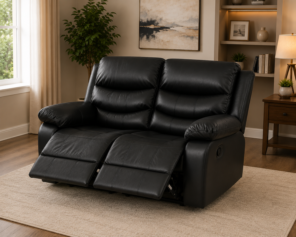 Elegance Soft Furnishings Black Leather Aire 2C2 Recliner Corner Sofa Suite
