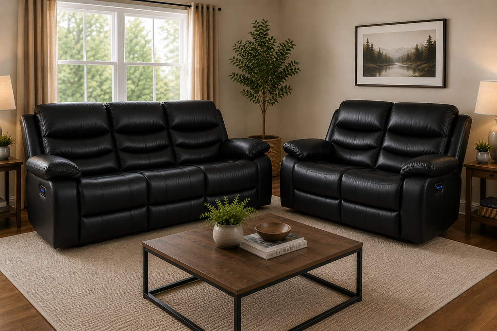 Elegance Soft Furnishings Roma Recliner Sofa 3+2 Seater Electric Leather Suite