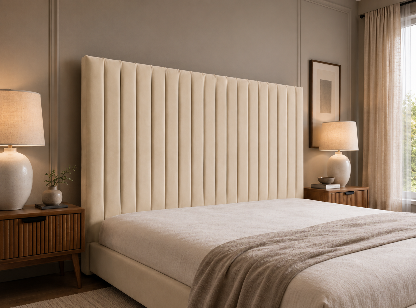 Elegance Soft Furnishings Upholstered Panel Headboard – Modern Wall-Mounted Bedroom Backrest – Luxury Vertical Channel Design