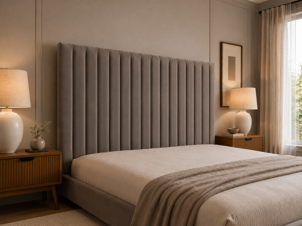 Elegance Soft Furnishings Upholstered Panel Headboard – Modern Wall-Mounted Bedroom Backrest – Luxury Vertical Channel Design