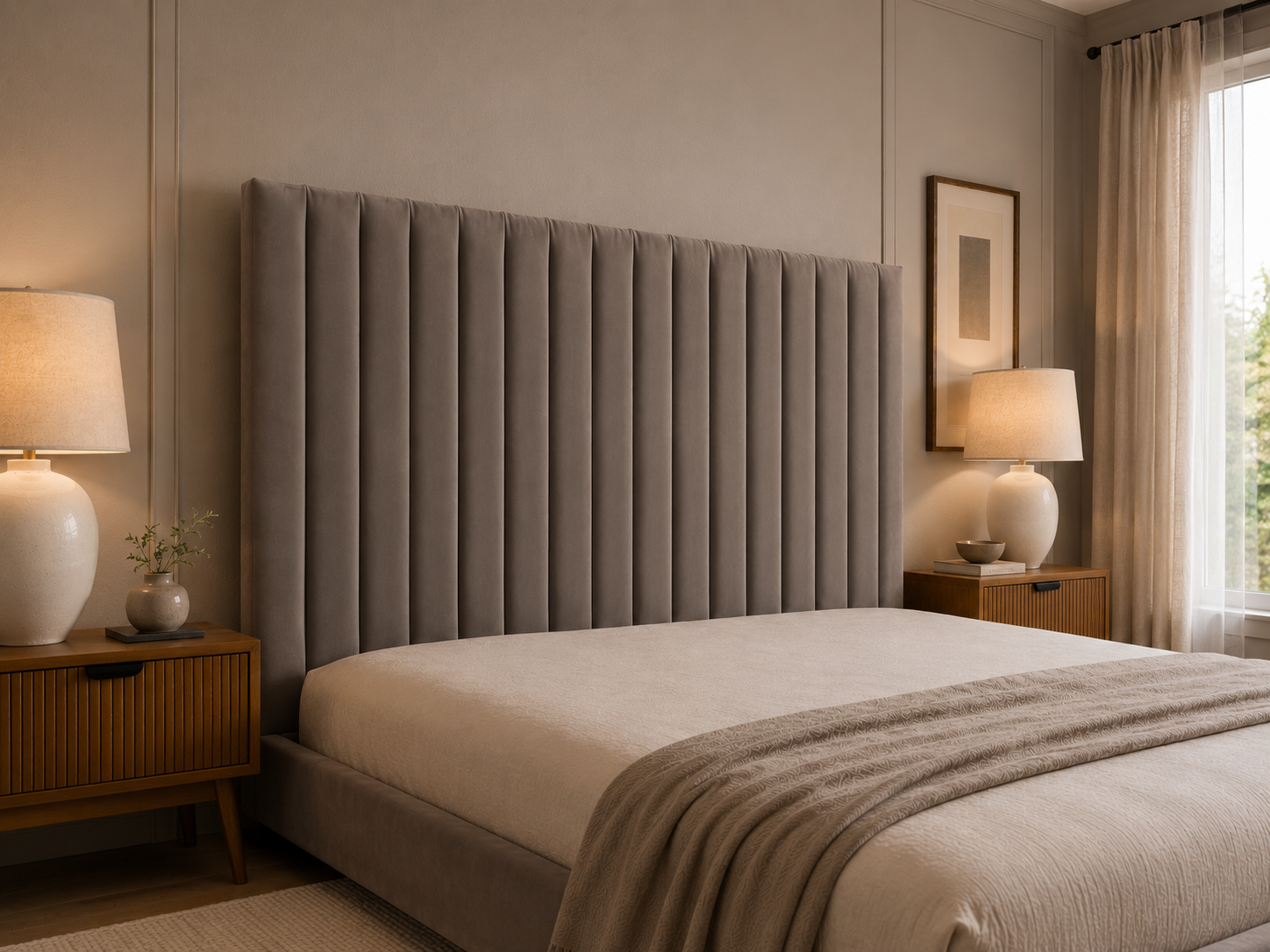 Elegance Soft Furnishings Upholstered Panel Headboard – Modern Wall-Mounted Bedroom Backrest – Luxury Vertical Channel Design