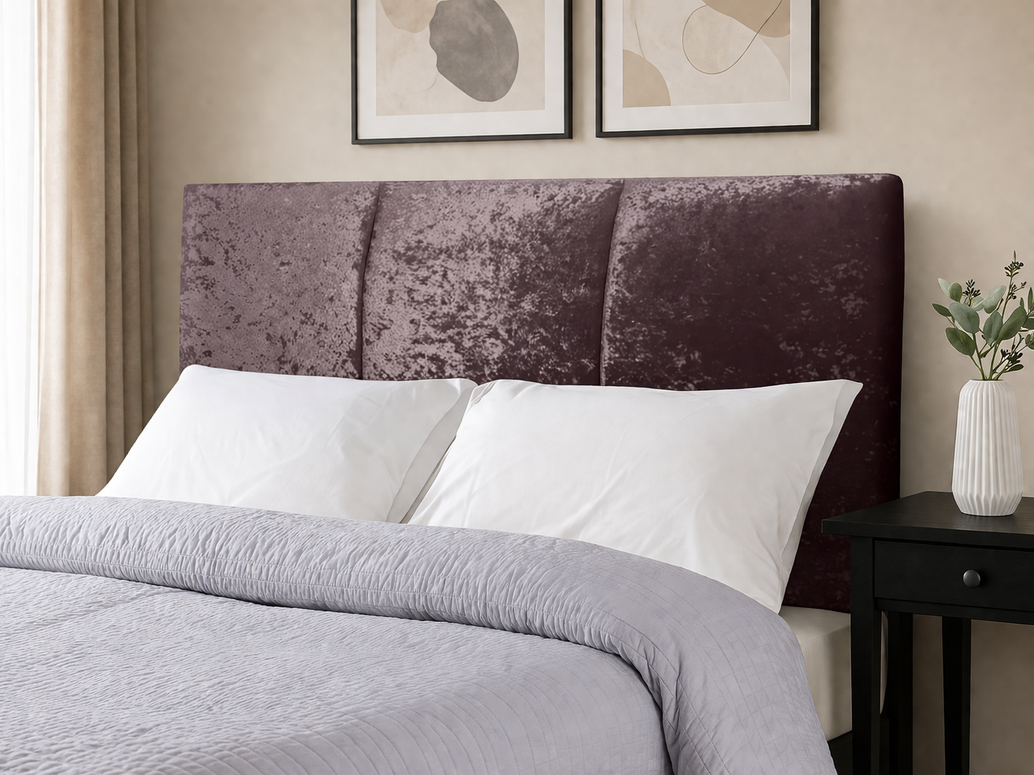 Elegance Soft Furnishings Modern Curved Upholstered Headboard Crushed Velvet Padded Bed Backboard Luxury Panel