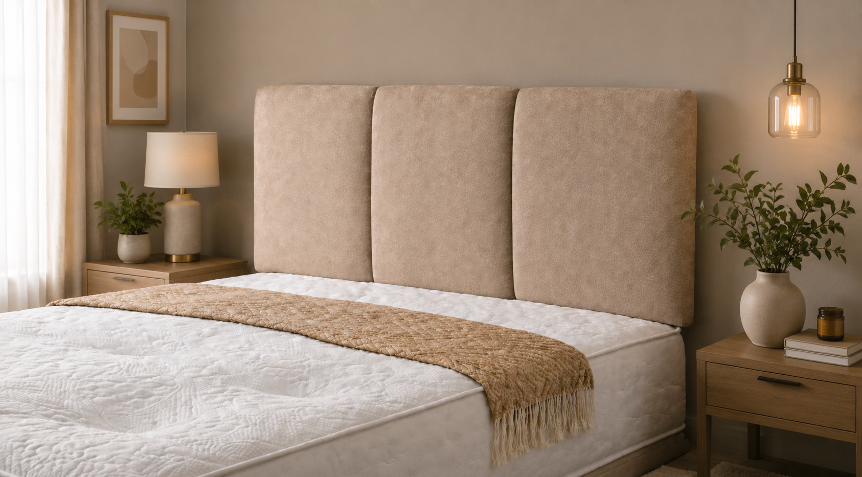 Elegance Soft Furnishings Eleanor Upholstered Headboard Padded Panel Naples Fabric