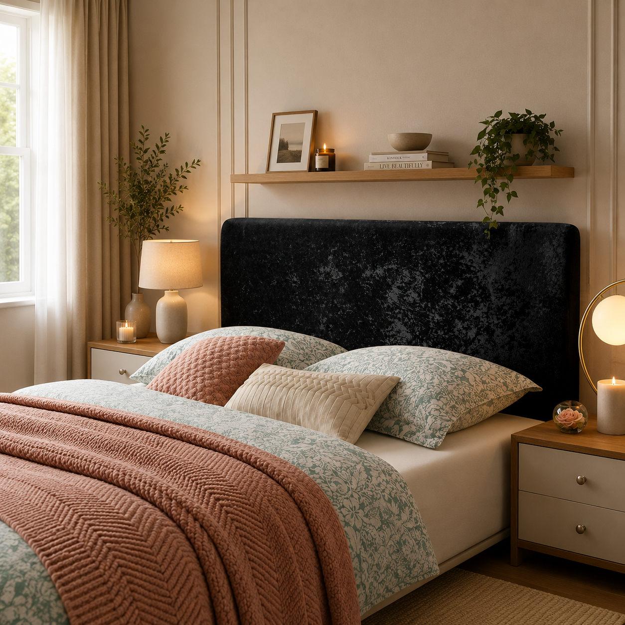 Elegance Soft Furnishing Simple Upholstered Headboard Crushed Velvet Padded Bed Backboard Modern Minimalist Design