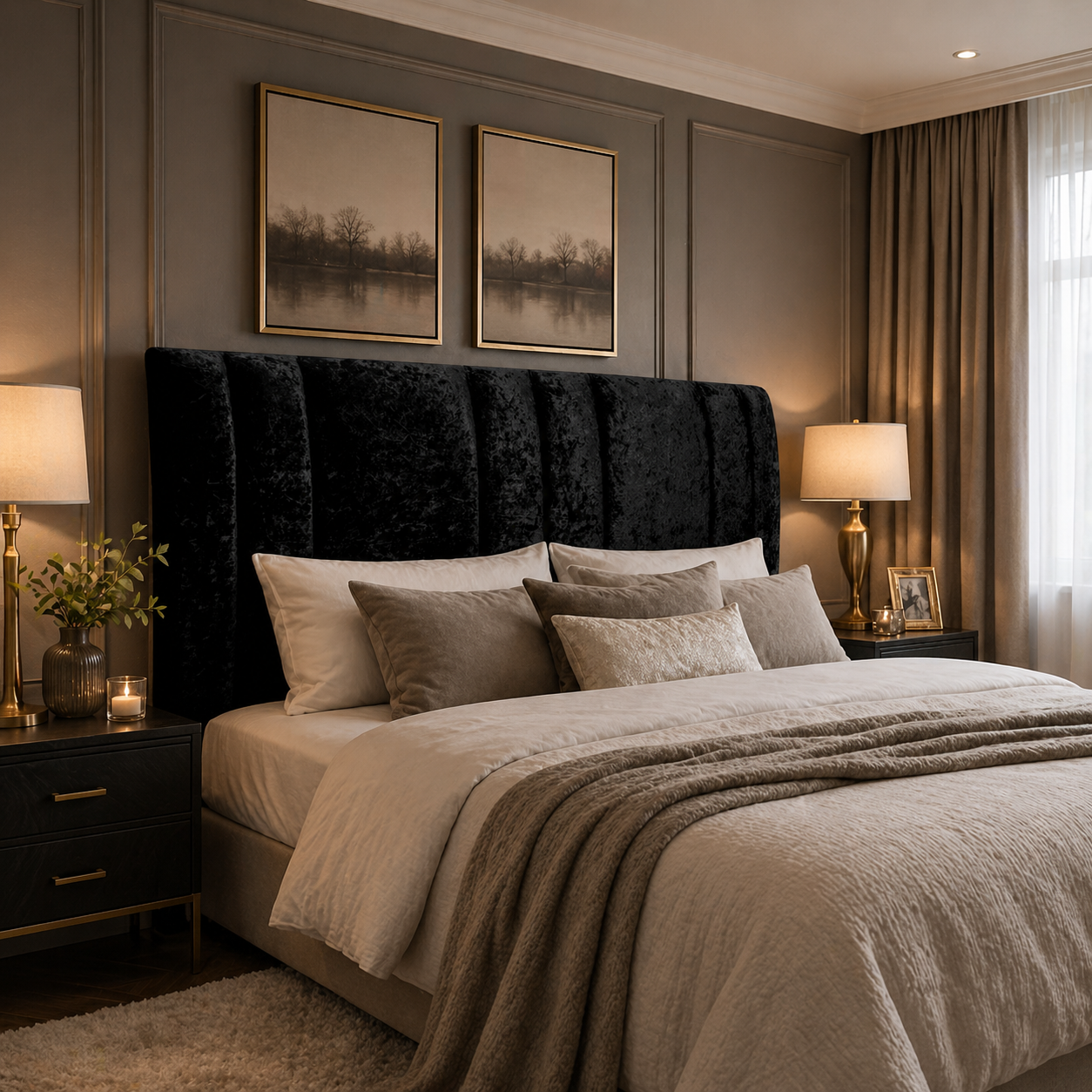 Elegance Soft Furnishings Luxury Winged Upholstered Headboard Crushed Velvet Vertical Panel Padded Bed Backboard