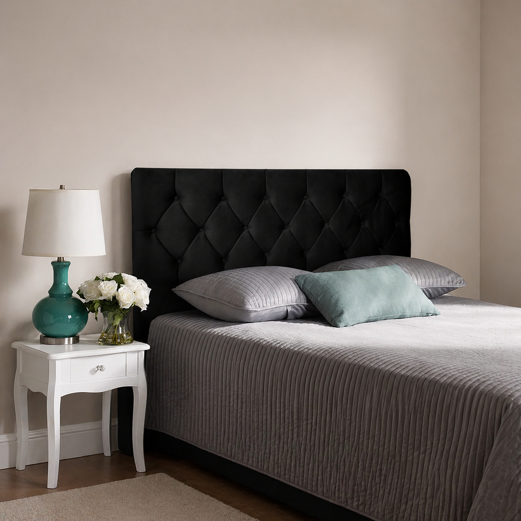 Elegance Soft Furnishings Luxury Velvet Tufted Upholstered Headboard Diamond Padded Bed Backboard Modern Elegant