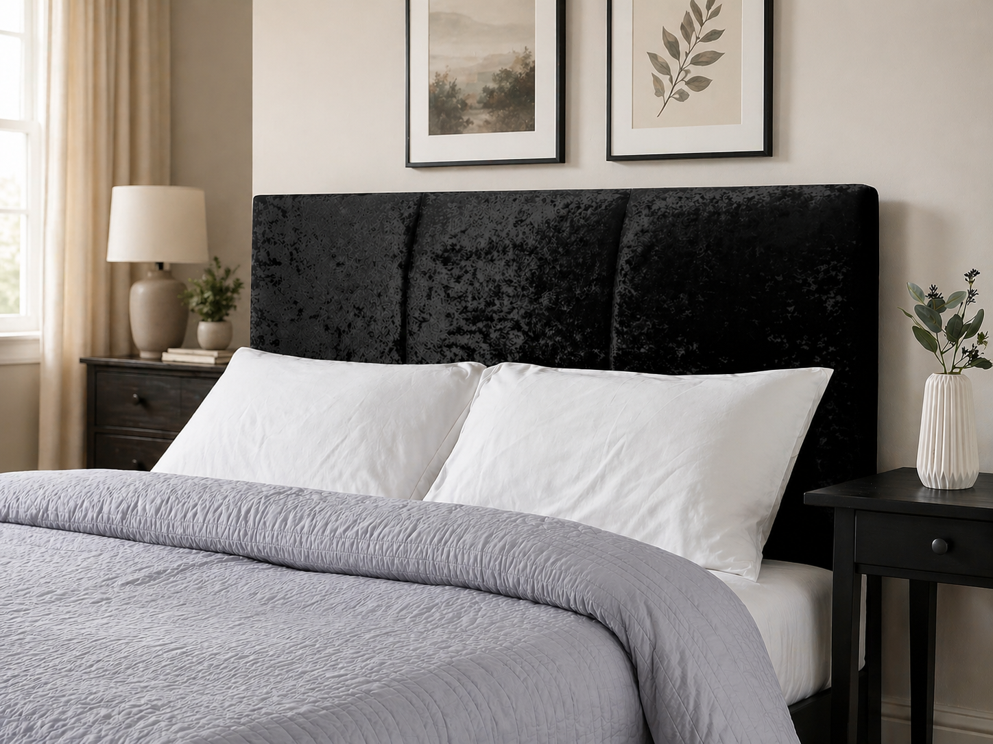 Elegance Soft Furnishings Modern Curved Upholstered Headboard Crushed Velvet Padded Bed Backboard Luxury Panel