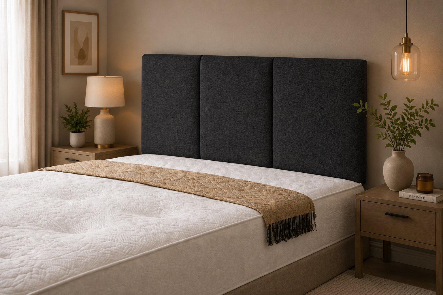 Elegance Soft Furnishings Eleanor Upholstered Headboard Padded Panel Naples Fabric