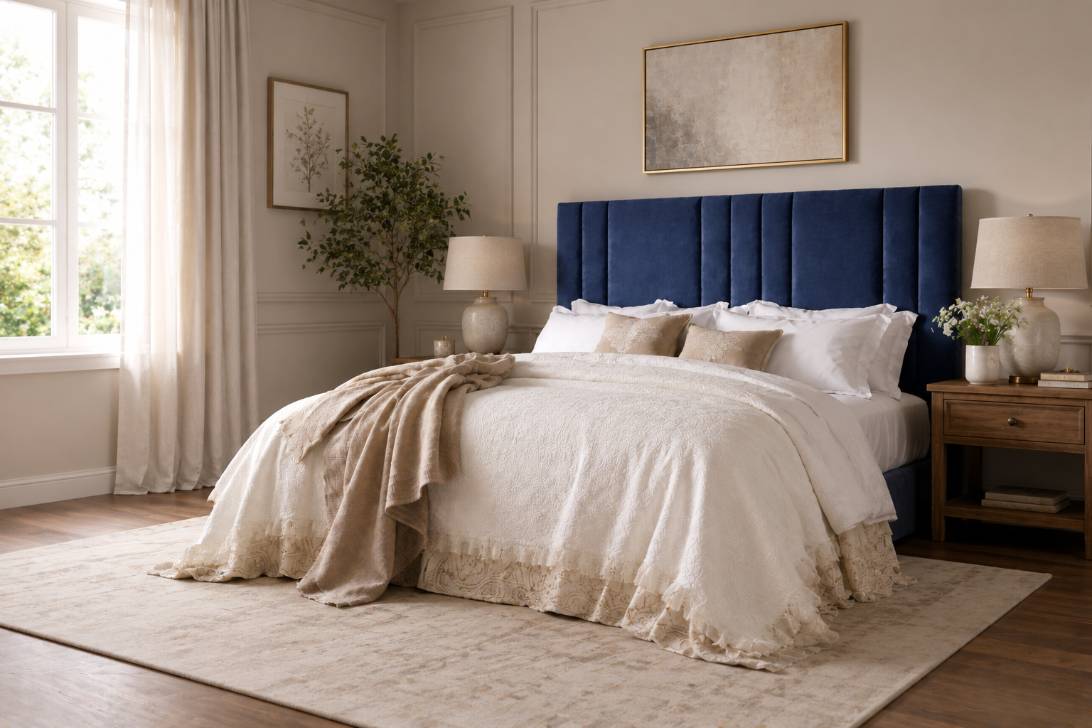 Elegance Soft Furnishings Velvet Upholstered Headboard with Vertical Panel Design