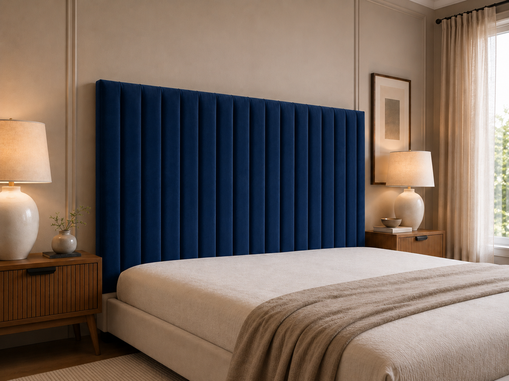 Elegance Soft Furnishings Upholstered Panel Headboard – Modern Wall-Mounted Bedroom Backrest – Luxury Vertical Channel Design