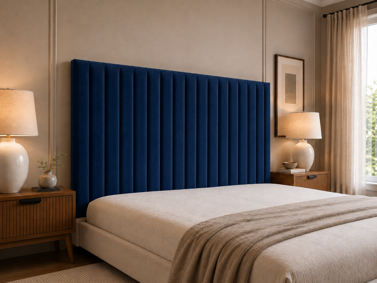 Elegance Soft Furnishings Upholstered Panel Headboard – Modern Wall-Mounted Bedroom Backrest – Luxury Vertical Channel Design