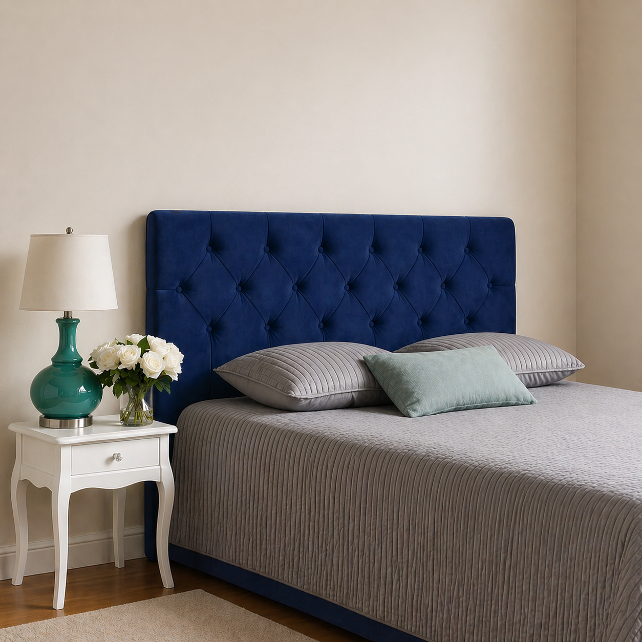 Elegance Soft Furnishings Luxury Velvet Tufted Upholstered Headboard Diamond Padded Bed Backboard Modern Elegant