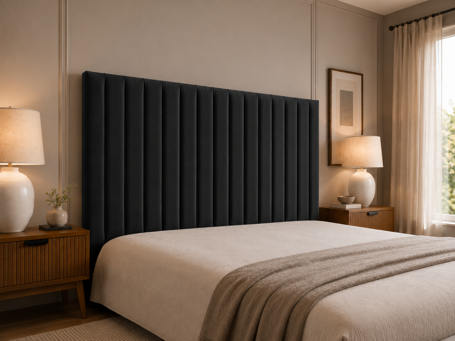 Elegance Soft Furnishings Upholstered Panel Headboard – Modern Wall-Mounted Bedroom Backrest – Luxury Vertical Channel Design