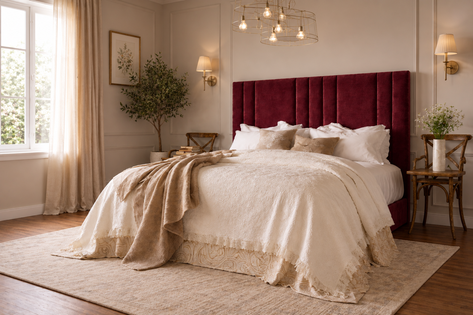 Elegance Soft Furnishings Velvet Upholstered Headboard with Vertical Panel Design