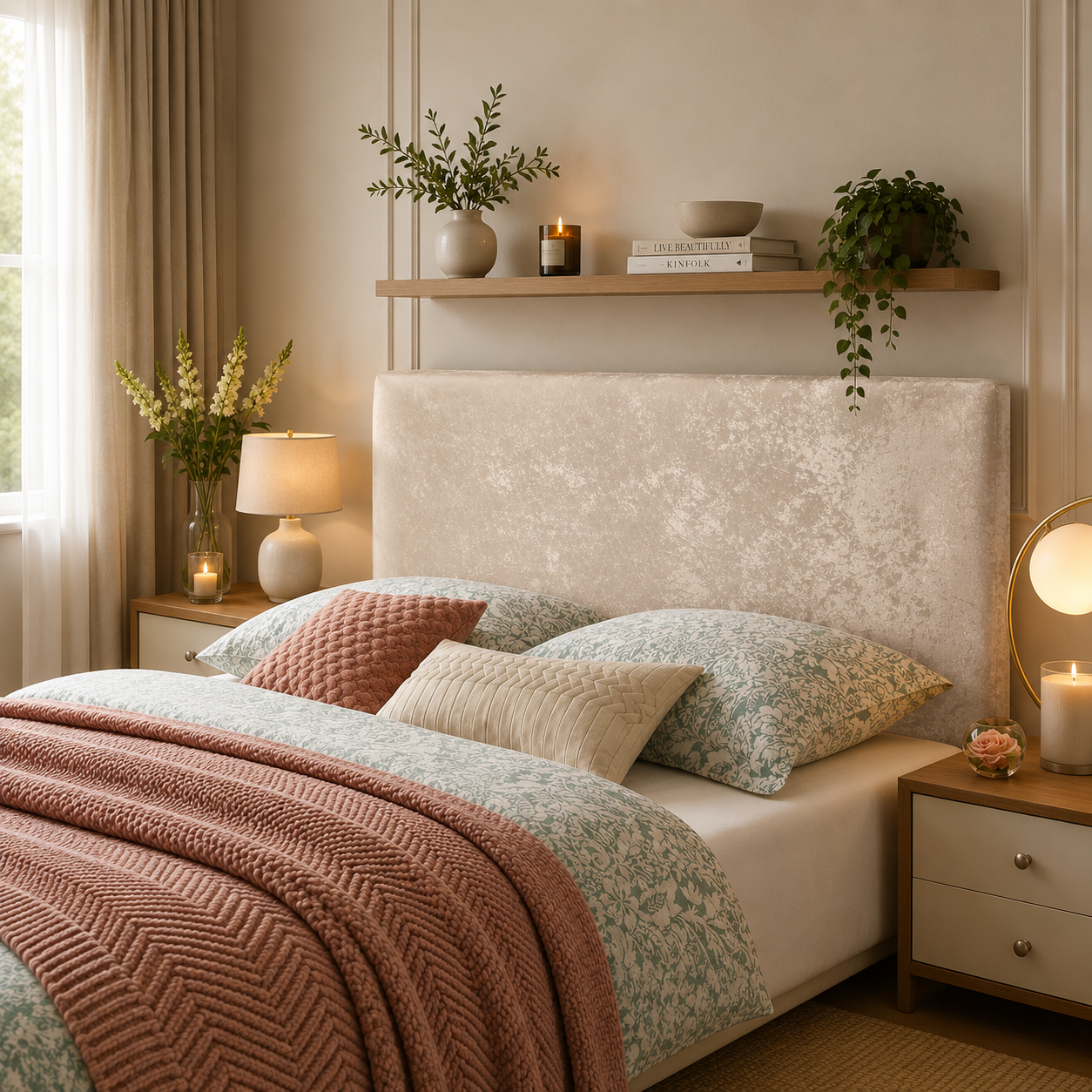 Elegance Soft Furnishing Simple Upholstered Headboard Crushed Velvet Padded Bed Backboard Modern Minimalist Design