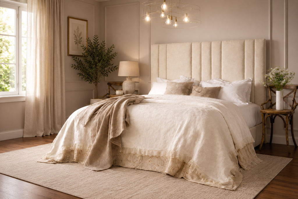 Elegance Soft Furnishings Velvet Upholstered Headboard with Vertical Panel Design