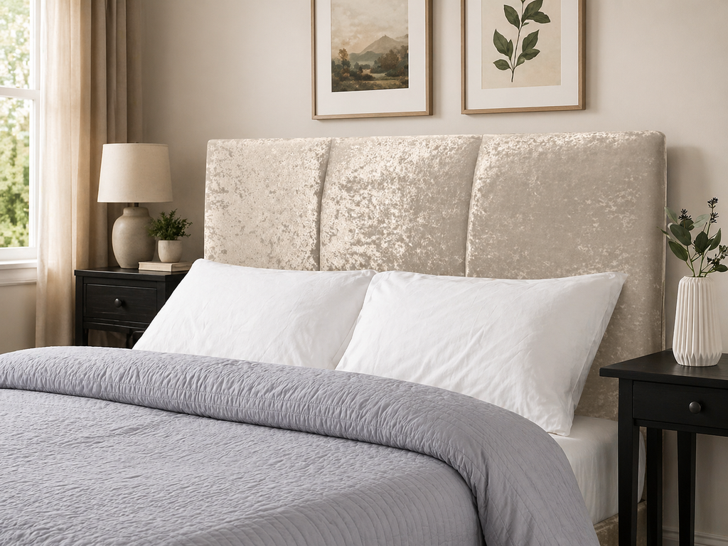 Elegance Soft Furnishings Modern Curved Upholstered Headboard Crushed Velvet Padded Bed Backboard Luxury Panel