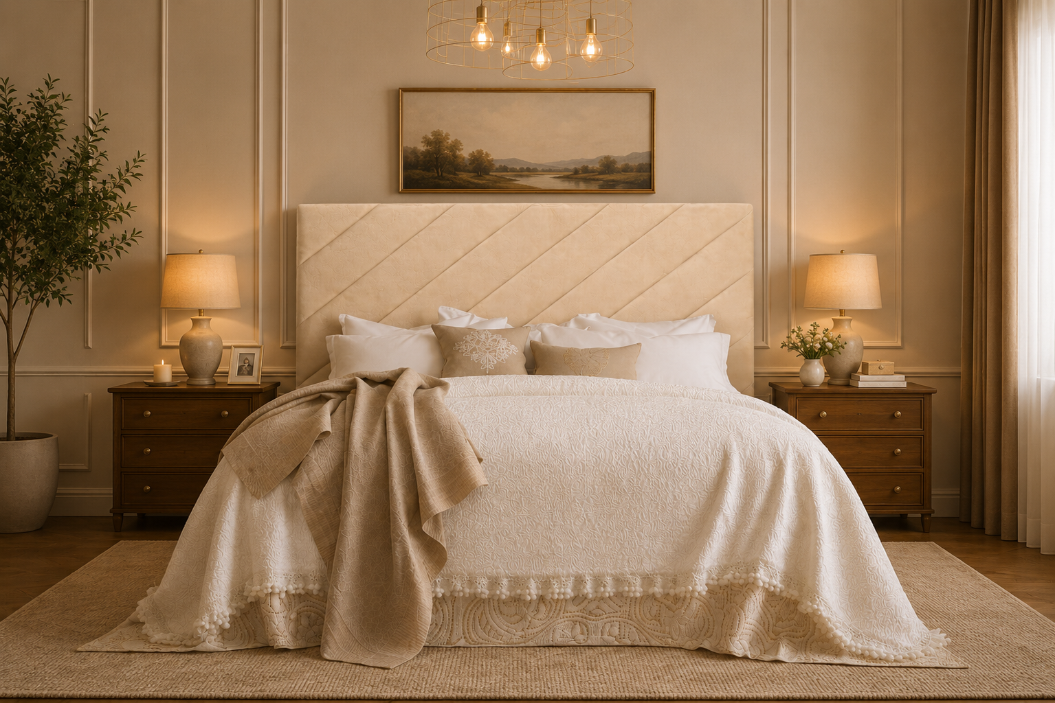Elegance Soft Furnishing Blush Luxe Velvet Upholstered Headboard with Diagonal Panel Design