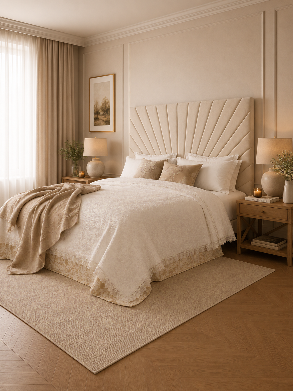 Elegance Soft Furnishings Slate Grey Velvet Upholstered Headboard with Fan Panel Design