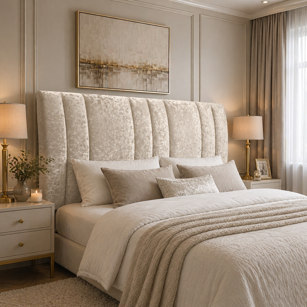 Elegance Soft Furnishings Luxury Winged Upholstered Headboard Crushed Velvet Vertical Panel Padded Bed Backboard