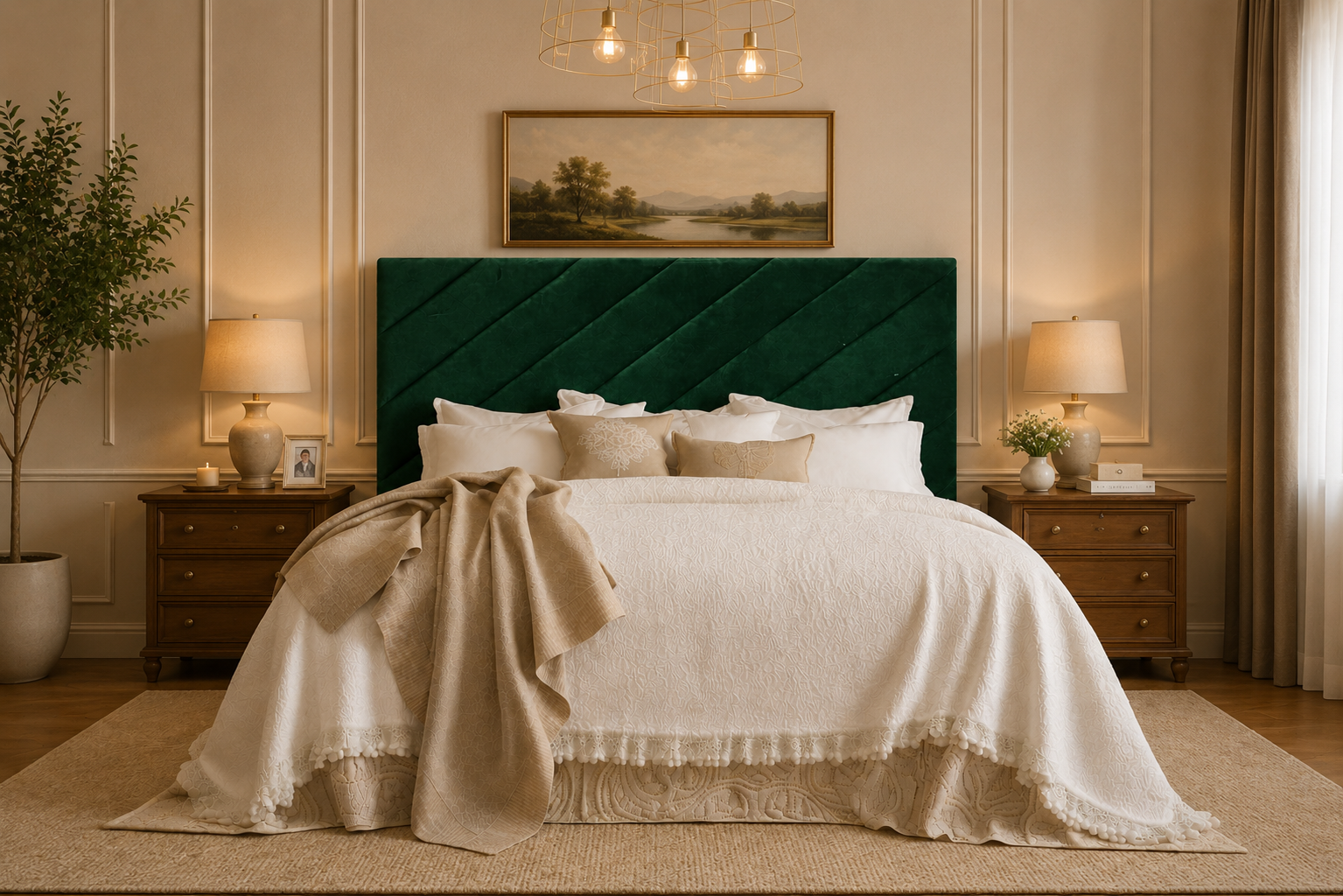 Elegance Soft Furnishing Blush Luxe Velvet Upholstered Headboard with Diagonal Panel Design