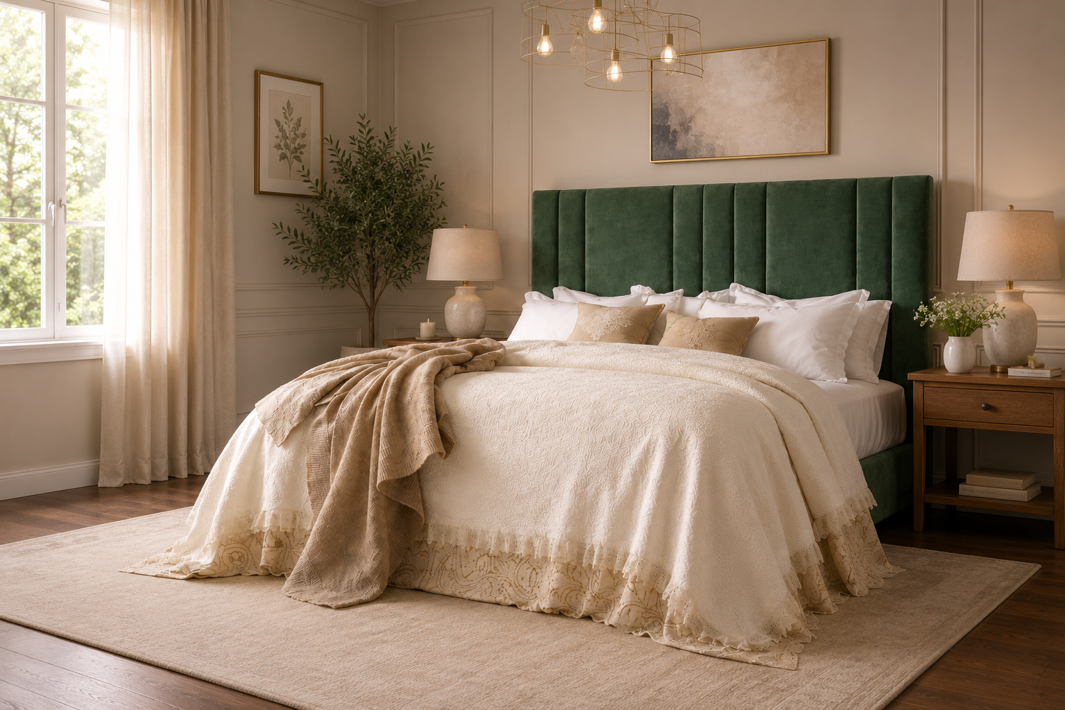 Elegance Soft Furnishings Velvet Upholstered Headboard with Vertical Panel Design