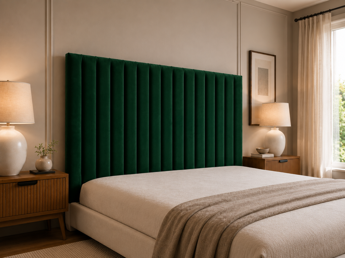 Elegance Soft Furnishings Upholstered Panel Headboard – Modern Wall-Mounted Bedroom Backrest – Luxury Vertical Channel Design