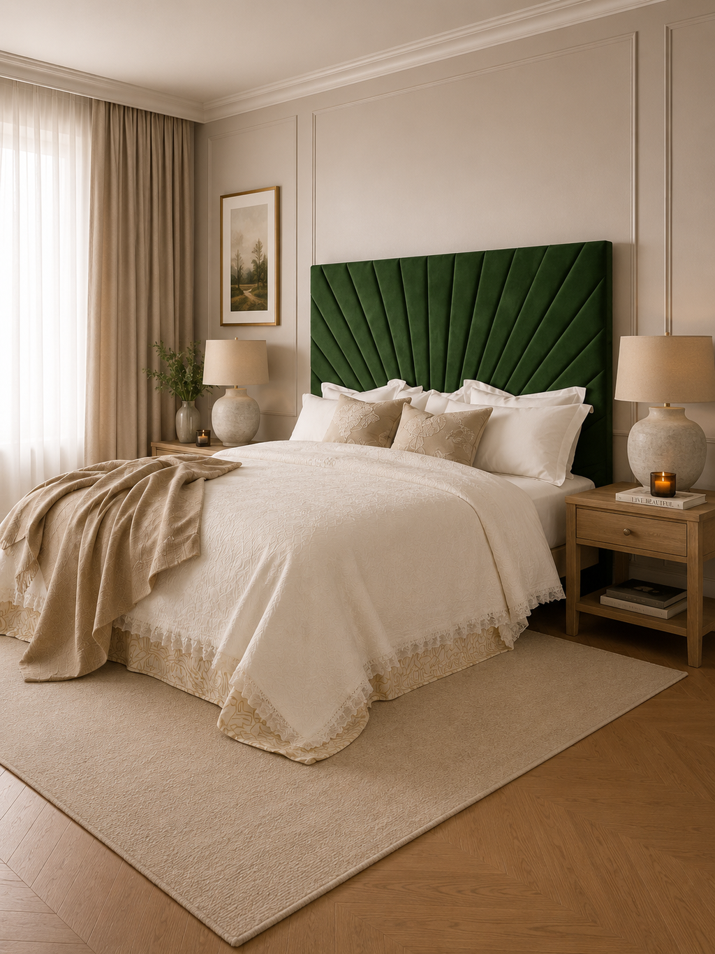 Elegance Soft Furnishings Slate Grey Velvet Upholstered Headboard with Fan Panel Design