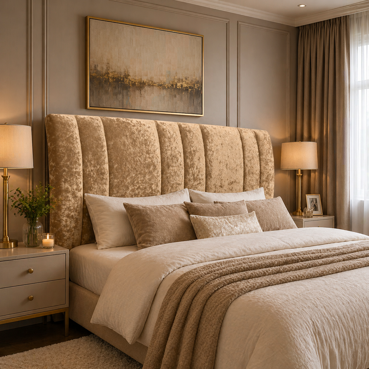 Elegance Soft Furnishings Luxury Winged Upholstered Headboard Crushed Velvet Vertical Panel Padded Bed Backboard