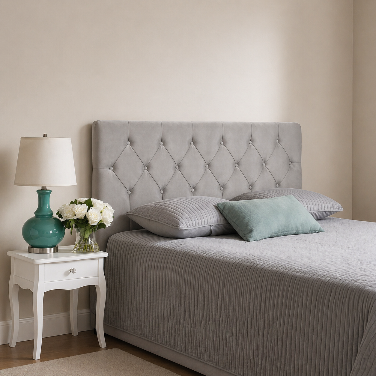 Elegance Soft Furnishings Luxury Velvet Tufted Upholstered Headboard Diamond Padded Bed Backboard Modern Elegant