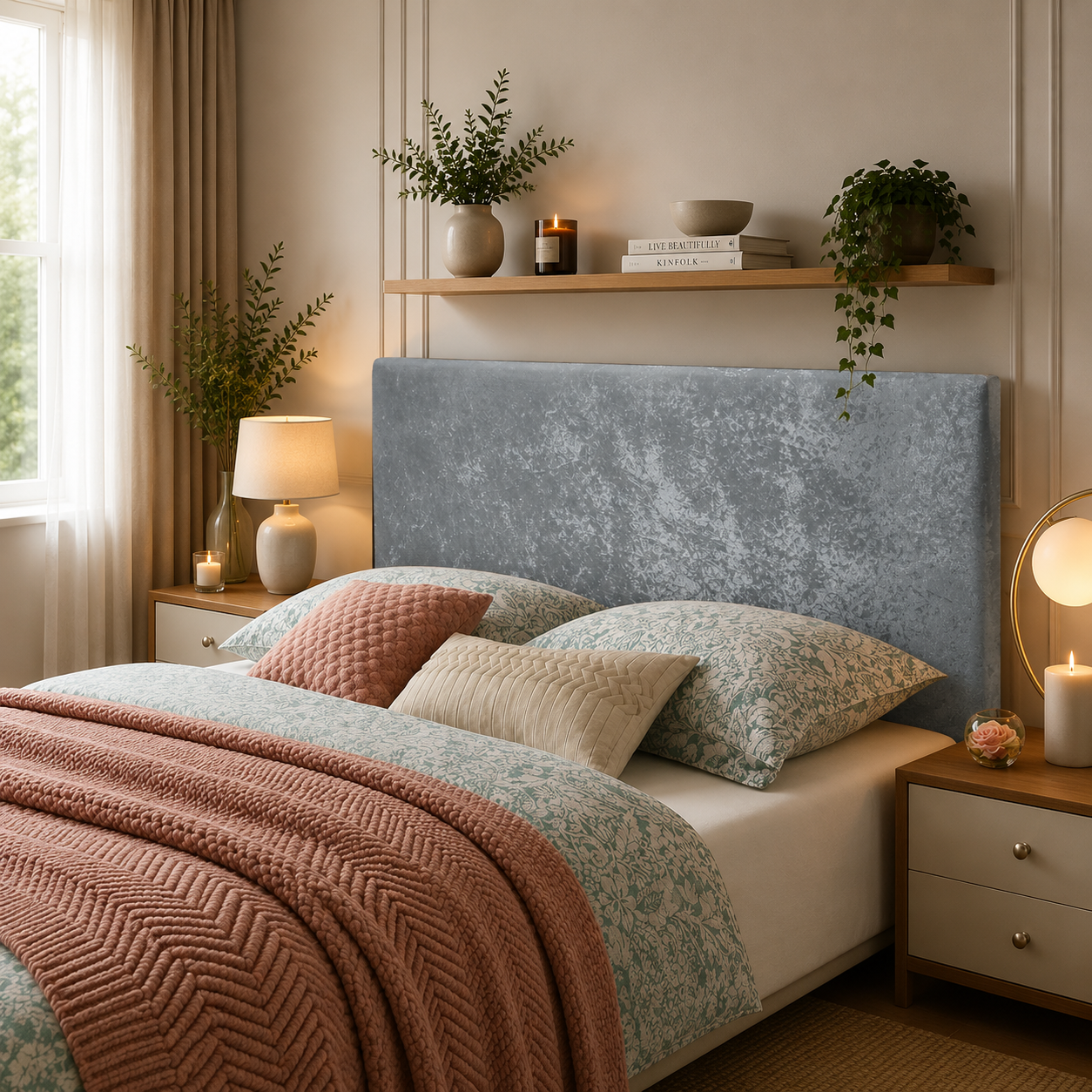 Elegance Soft Furnishing Simple Upholstered Headboard Crushed Velvet Padded Bed Backboard Modern Minimalist Design