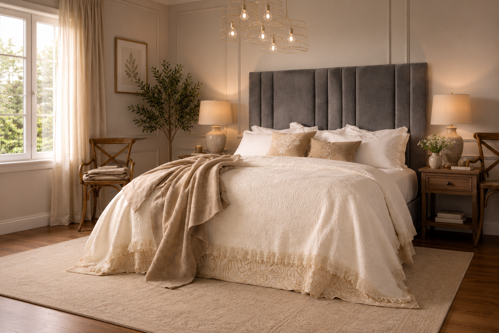 Elegance Soft Furnishings Velvet Upholstered Headboard with Vertical Panel Design