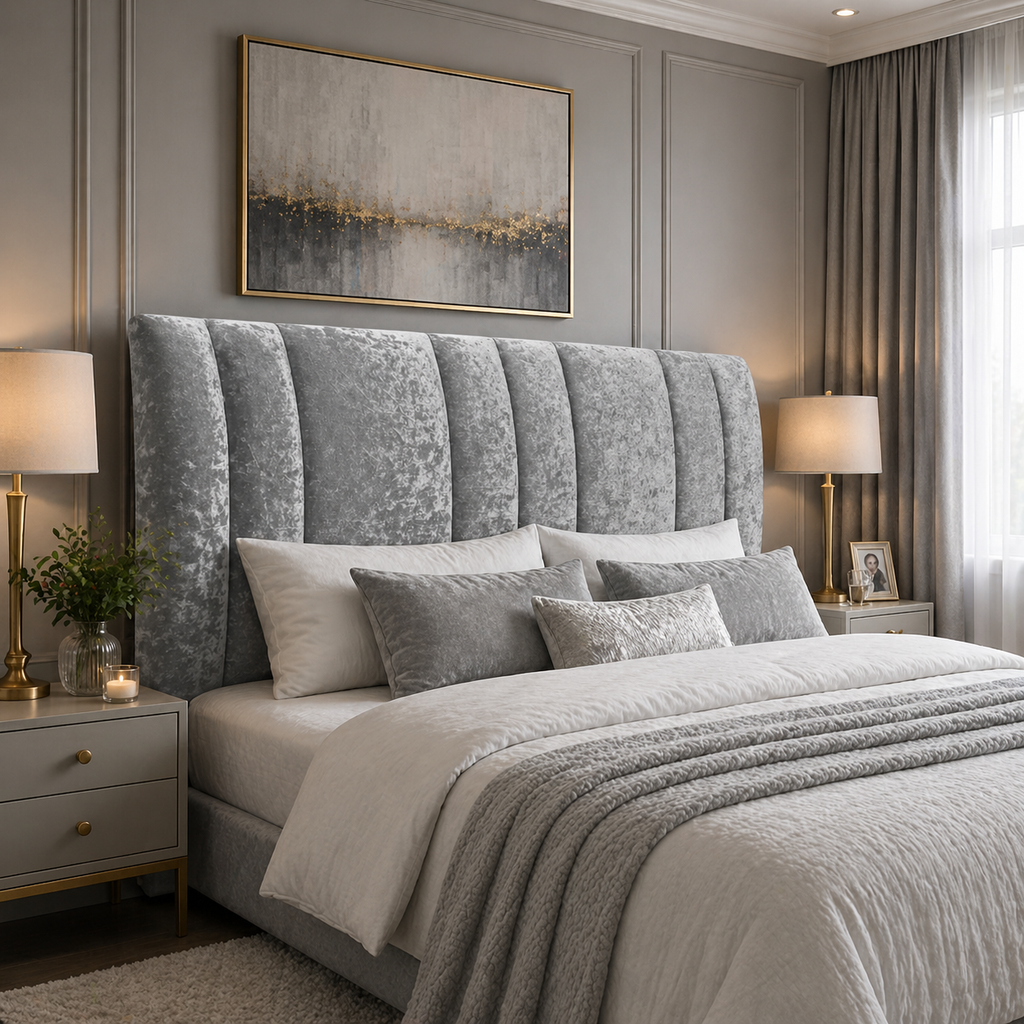 Elegance Soft Furnishings Luxury Winged Upholstered Headboard Crushed Velvet Vertical Panel Padded Bed Backboard
