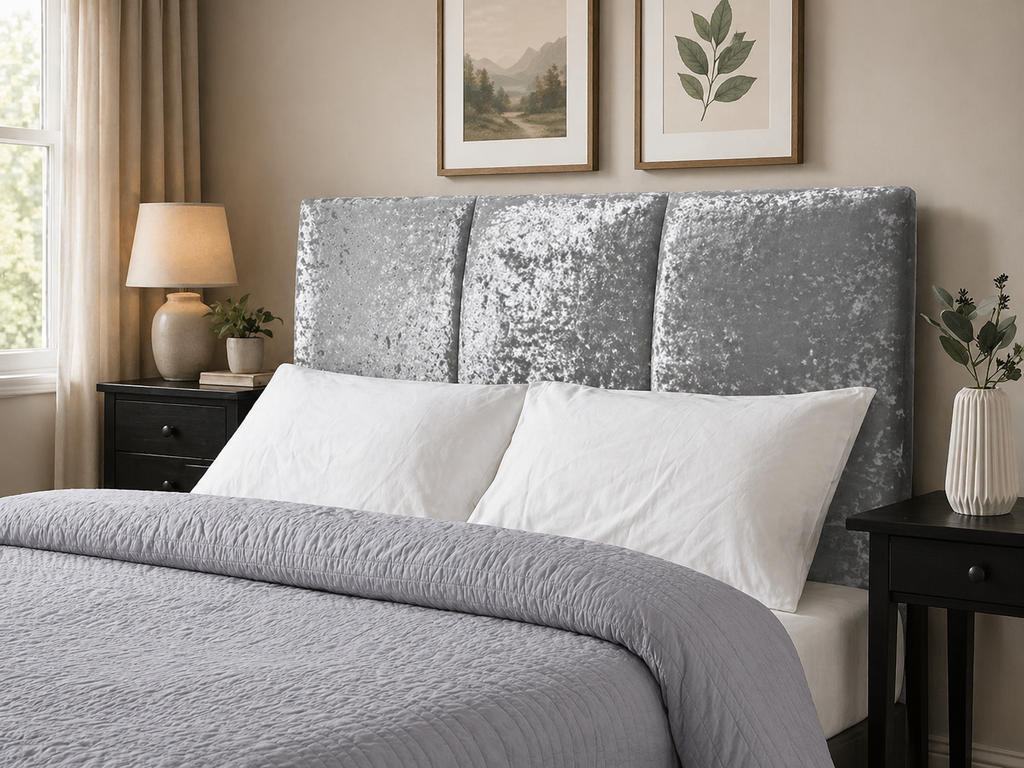Elegance Soft Furnishings Modern Curved Upholstered Headboard Crushed Velvet Padded Bed Backboard Luxury Panel
