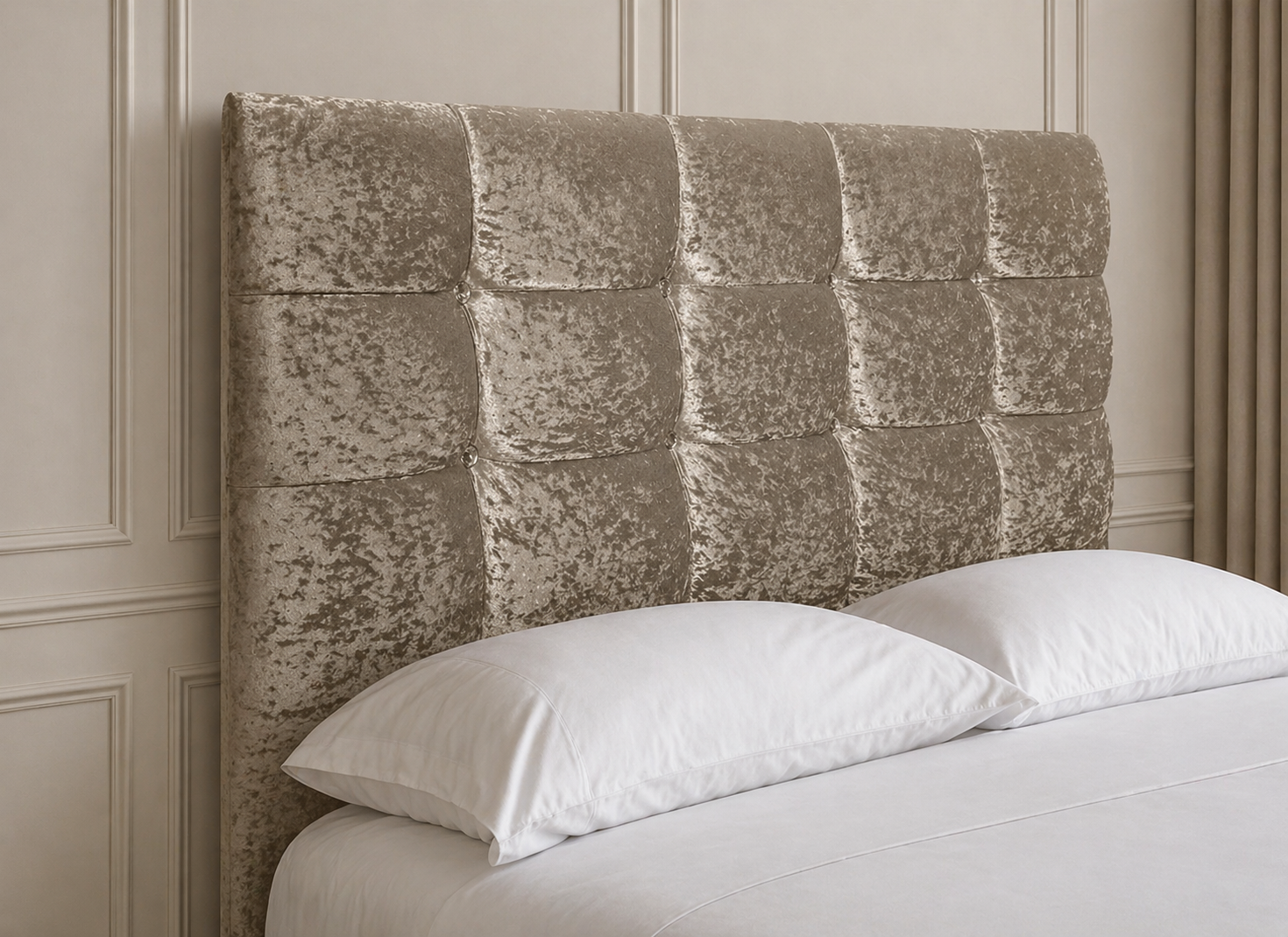 Elegance Soft Furnishings Plush Crushed Velvet Upholstered Headboard Padded Panel Modern Bed Backboard Luxury
