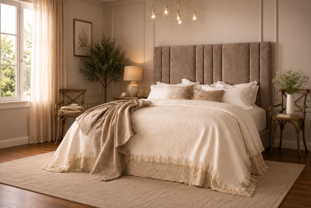 Elegance Soft Furnishings Velvet Upholstered Headboard with Vertical Panel Design