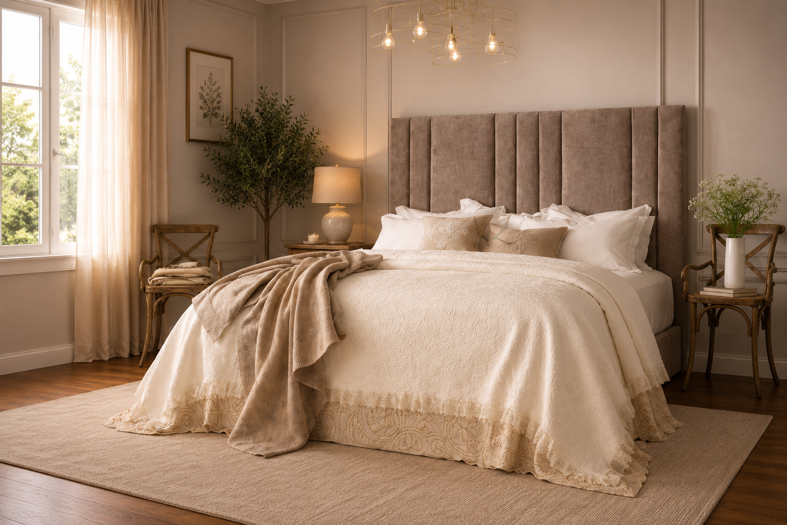 Elegance Soft Furnishings Velvet Upholstered Headboard with Vertical Panel Design