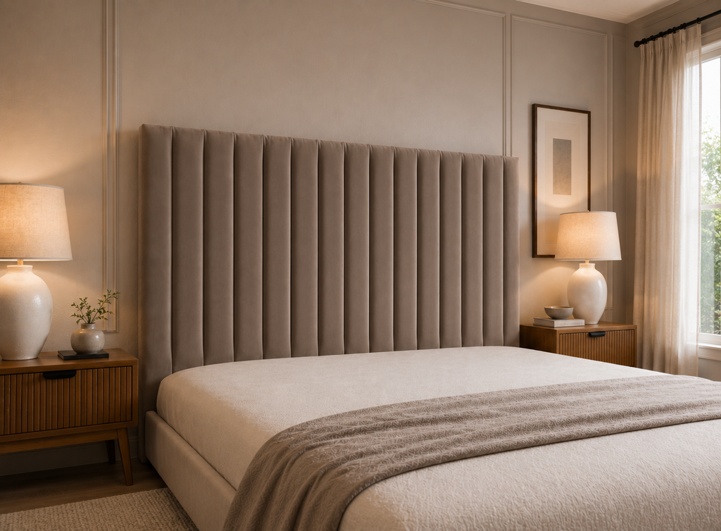 Elegance Soft Furnishings Upholstered Panel Headboard – Modern Wall-Mounted Bedroom Backrest – Luxury Vertical Channel Design