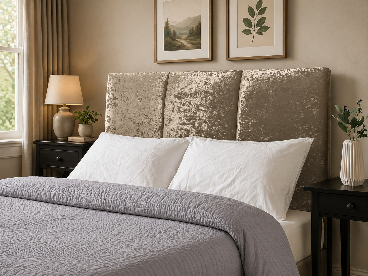 Elegance Soft Furnishings Modern Curved Upholstered Headboard Crushed Velvet Padded Bed Backboard Luxury Panel