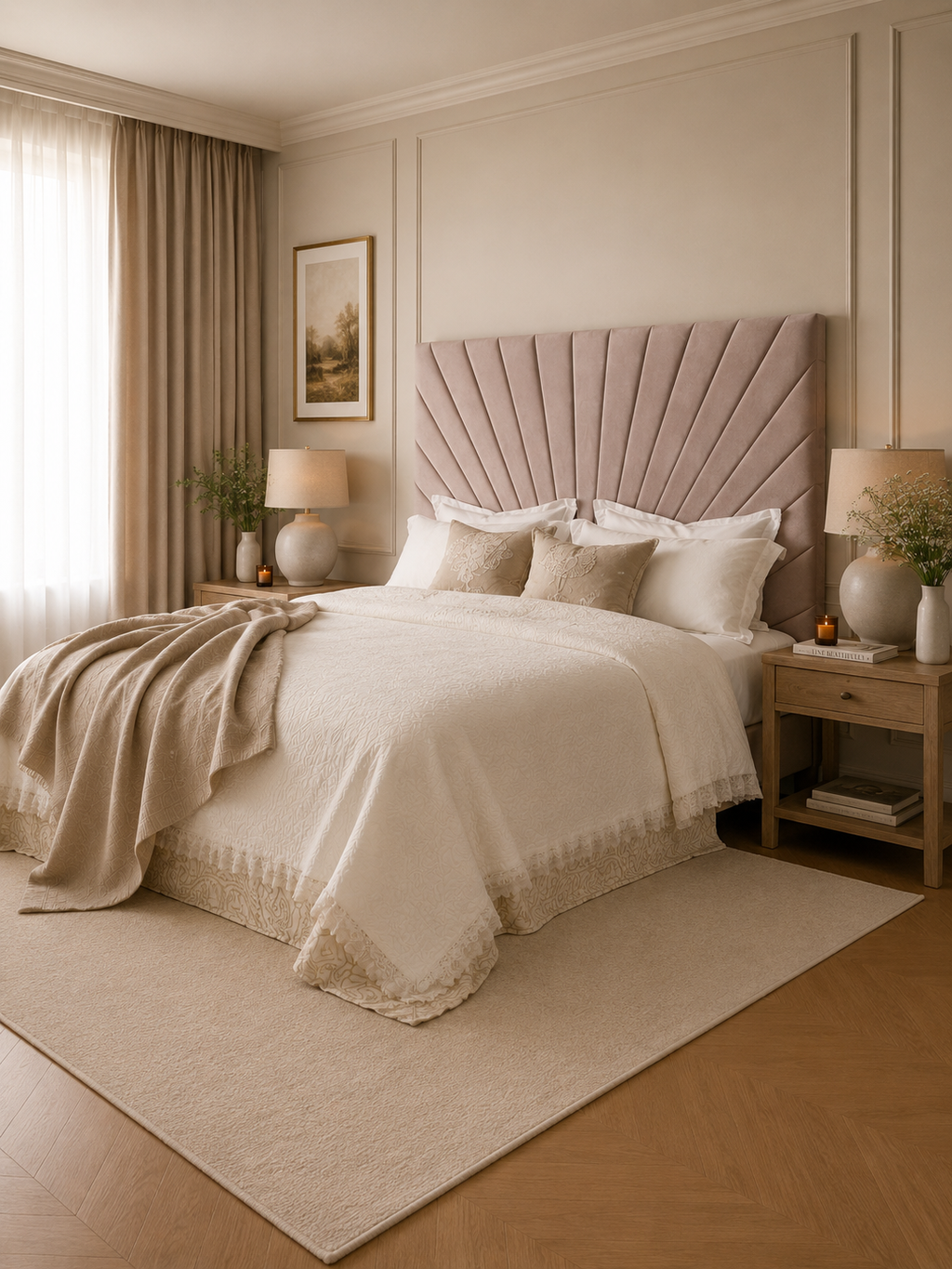 Elegance Soft Furnishings Slate Grey Velvet Upholstered Headboard with Fan Panel Design