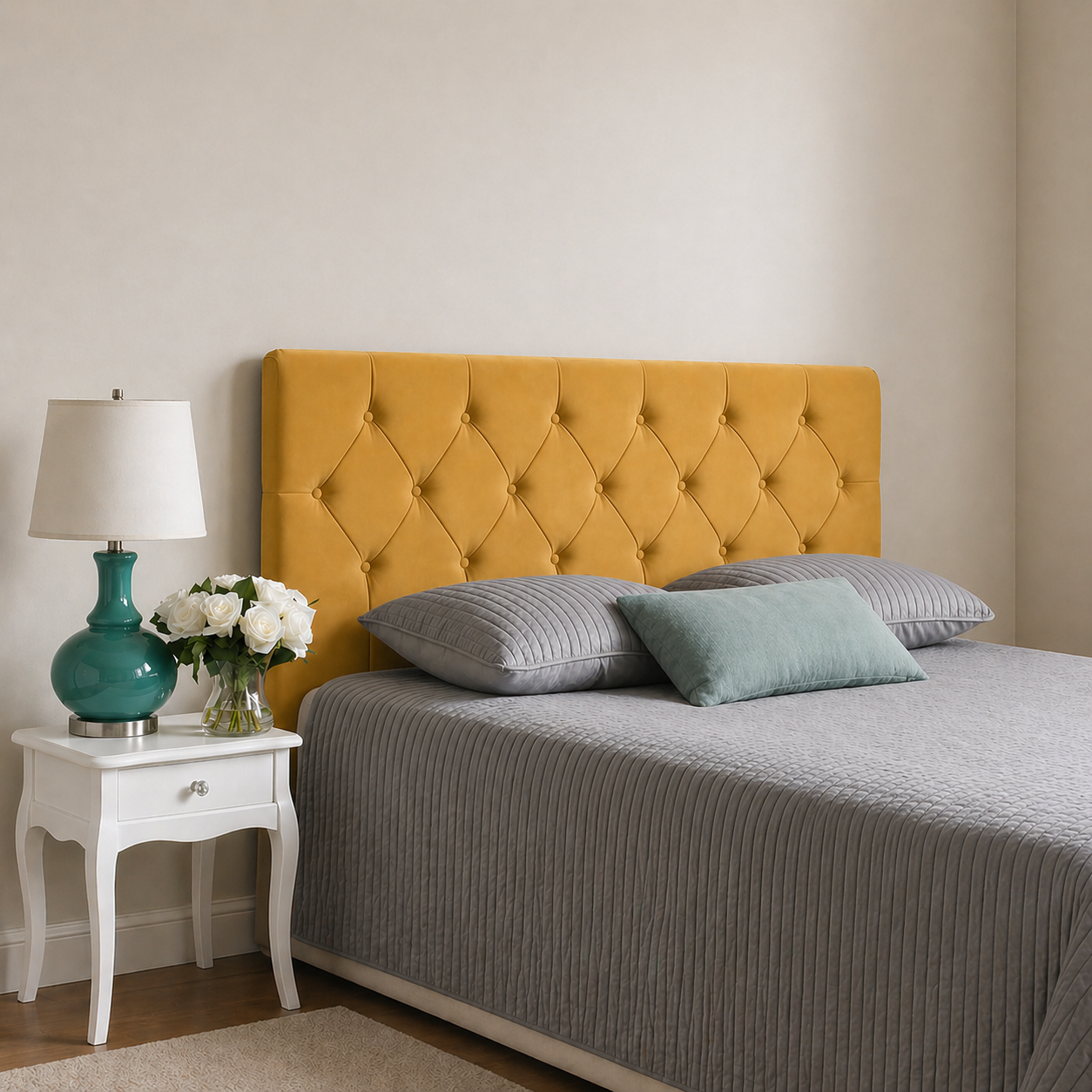 Elegance Soft Furnishings Luxury Velvet Tufted Upholstered Headboard Diamond Padded Bed Backboard Modern Elegant