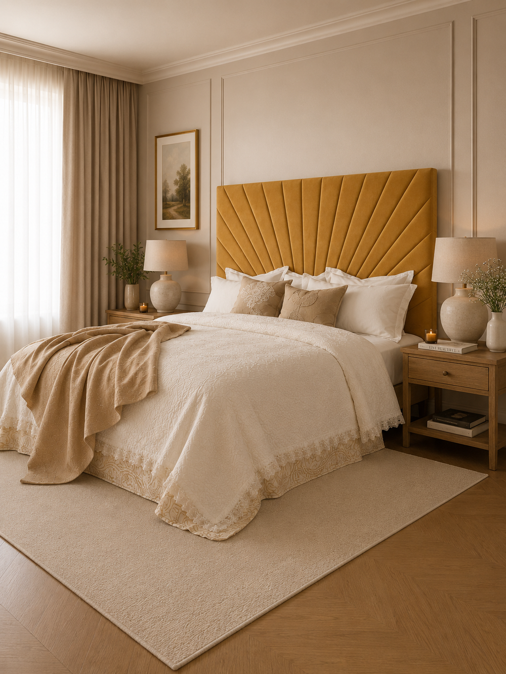 Elegance Soft Furnishings Slate Grey Velvet Upholstered Headboard with Fan Panel Design