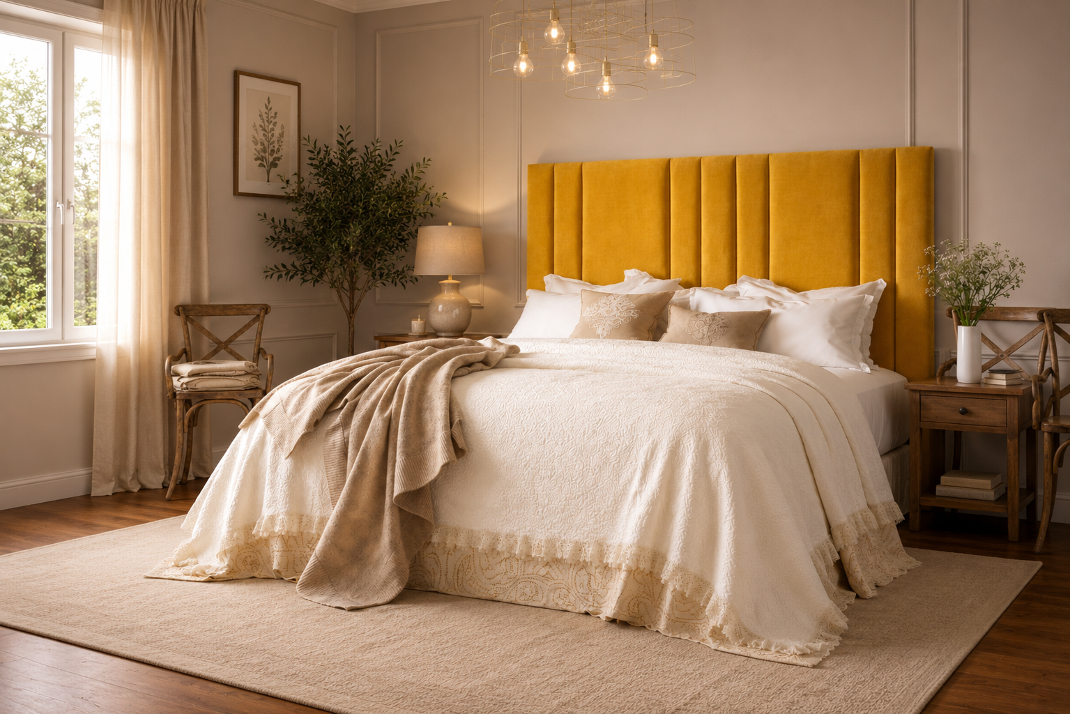 Elegance Soft Furnishings Velvet Upholstered Headboard with Vertical Panel Design