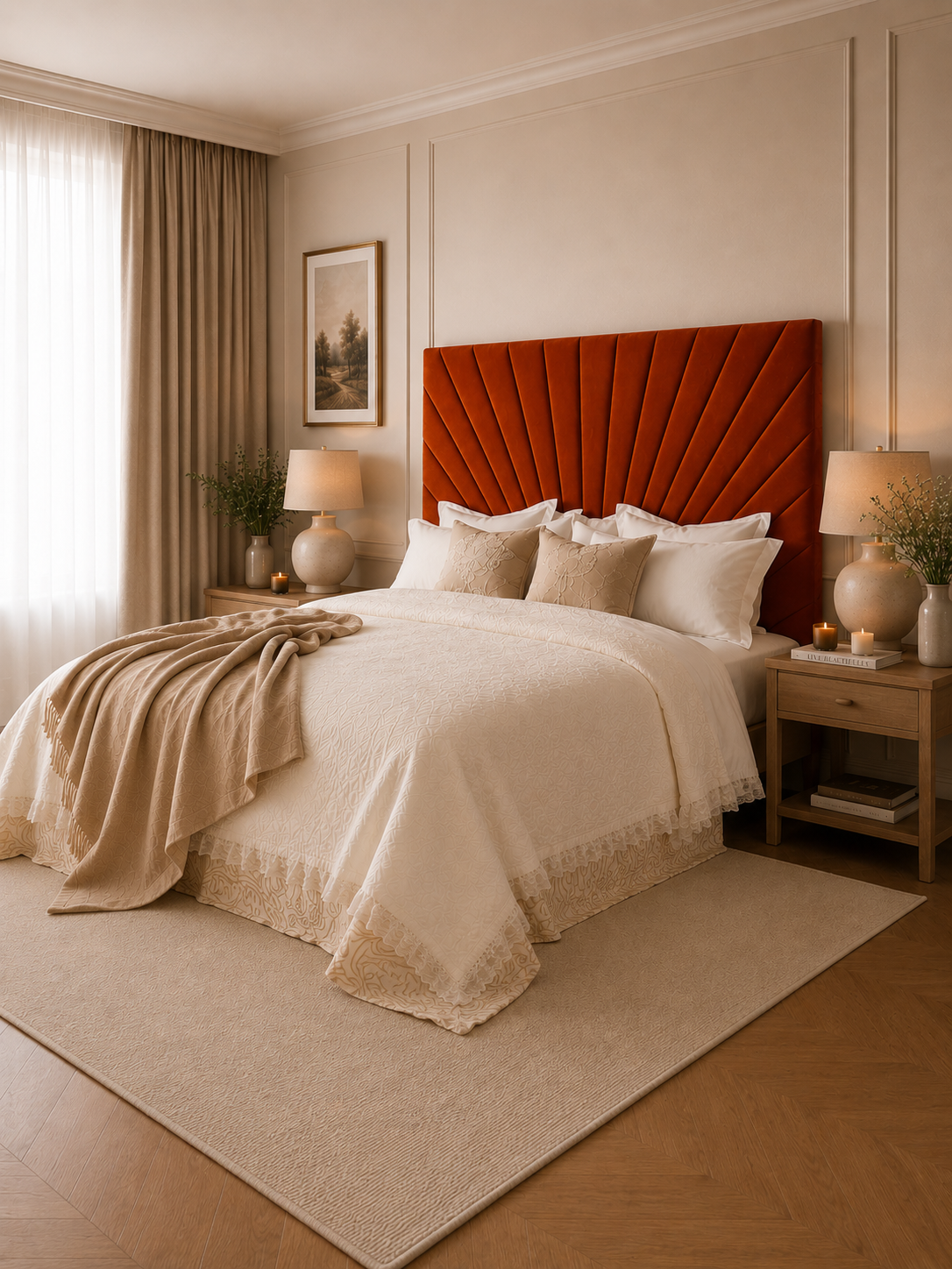 Elegance Soft Furnishings Slate Grey Velvet Upholstered Headboard with Fan Panel Design
