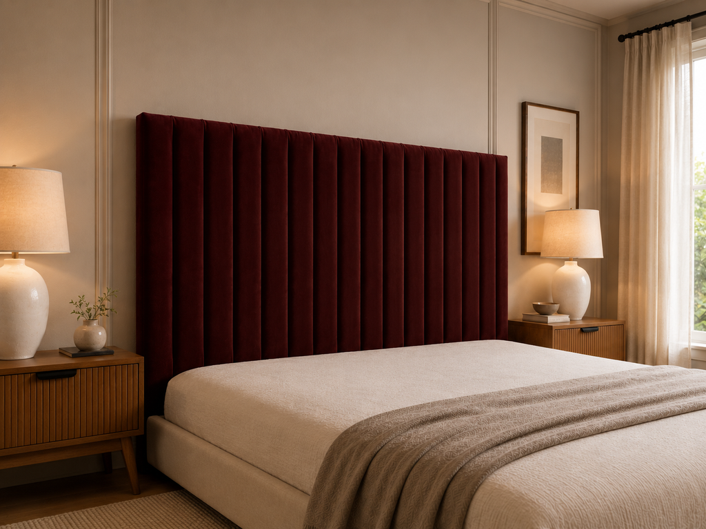 Elegance Soft Furnishings Upholstered Panel Headboard – Modern Wall-Mounted Bedroom Backrest – Luxury Vertical Channel Design