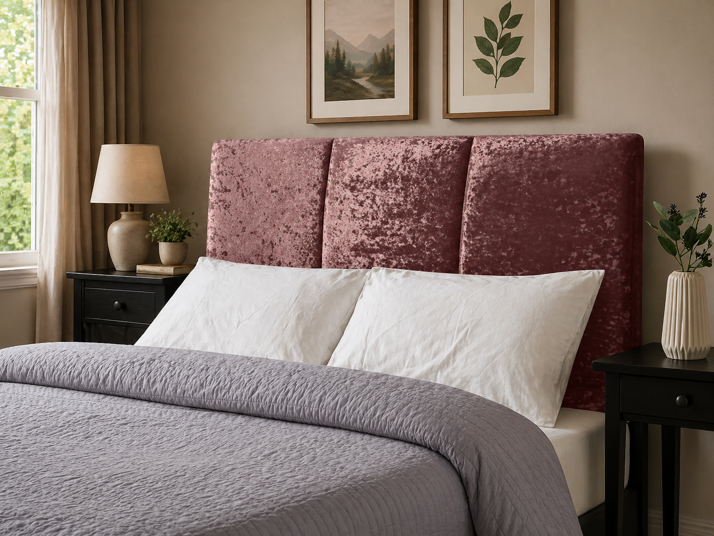 Elegance Soft Furnishings Modern Curved Upholstered Headboard Crushed Velvet Padded Bed Backboard Luxury Panel