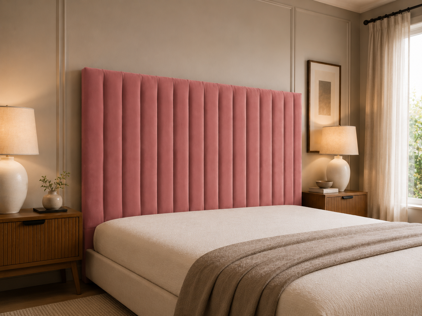 Elegance Soft Furnishings Upholstered Panel Headboard – Modern Wall-Mounted Bedroom Backrest – Luxury Vertical Channel Design