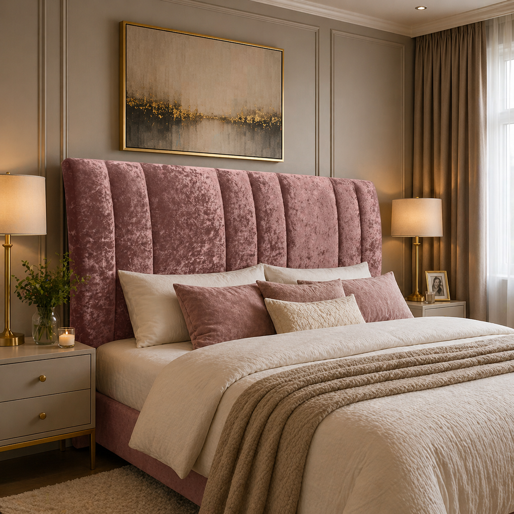 Elegance Soft Furnishings Luxury Winged Upholstered Headboard Crushed Velvet Vertical Panel Padded Bed Backboard