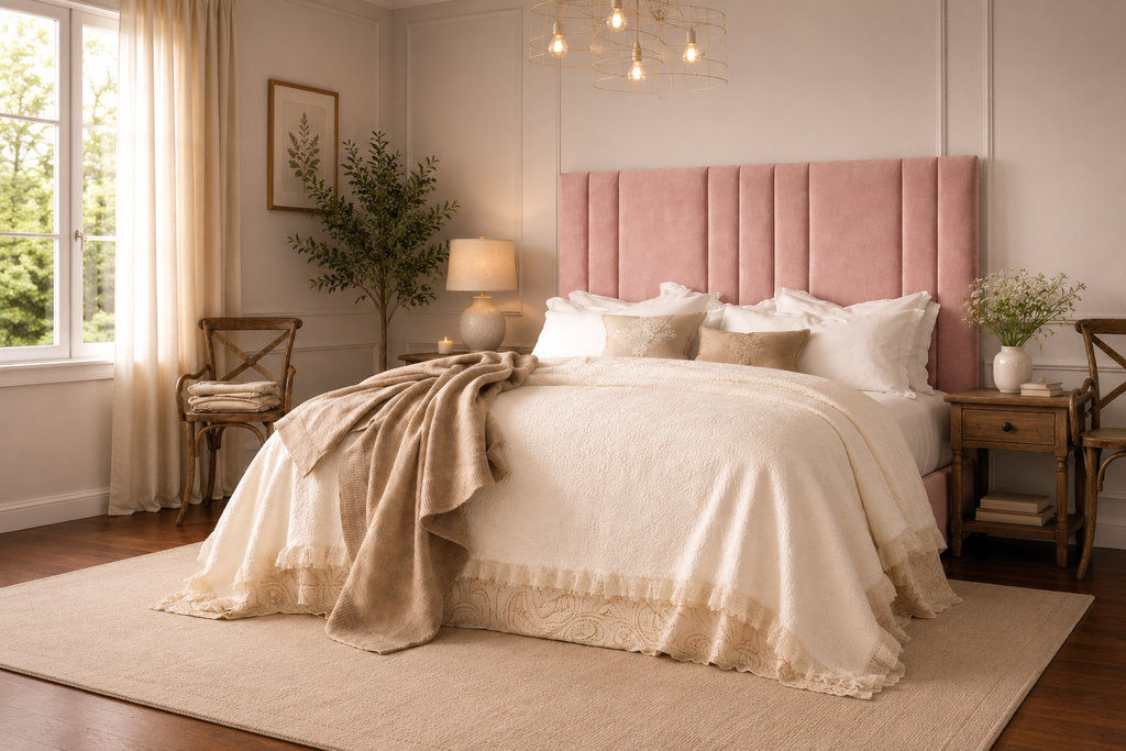 Elegance Soft Furnishings Velvet Upholstered Headboard with Vertical Panel Design